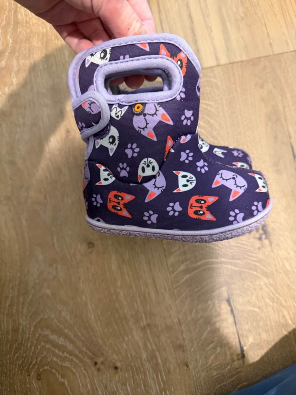 Bogs Purple Cat Paw Print Kids Handle Boots